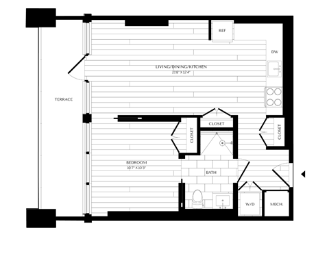 555 Apartments in Washington, DC 1x1 Floor Plan